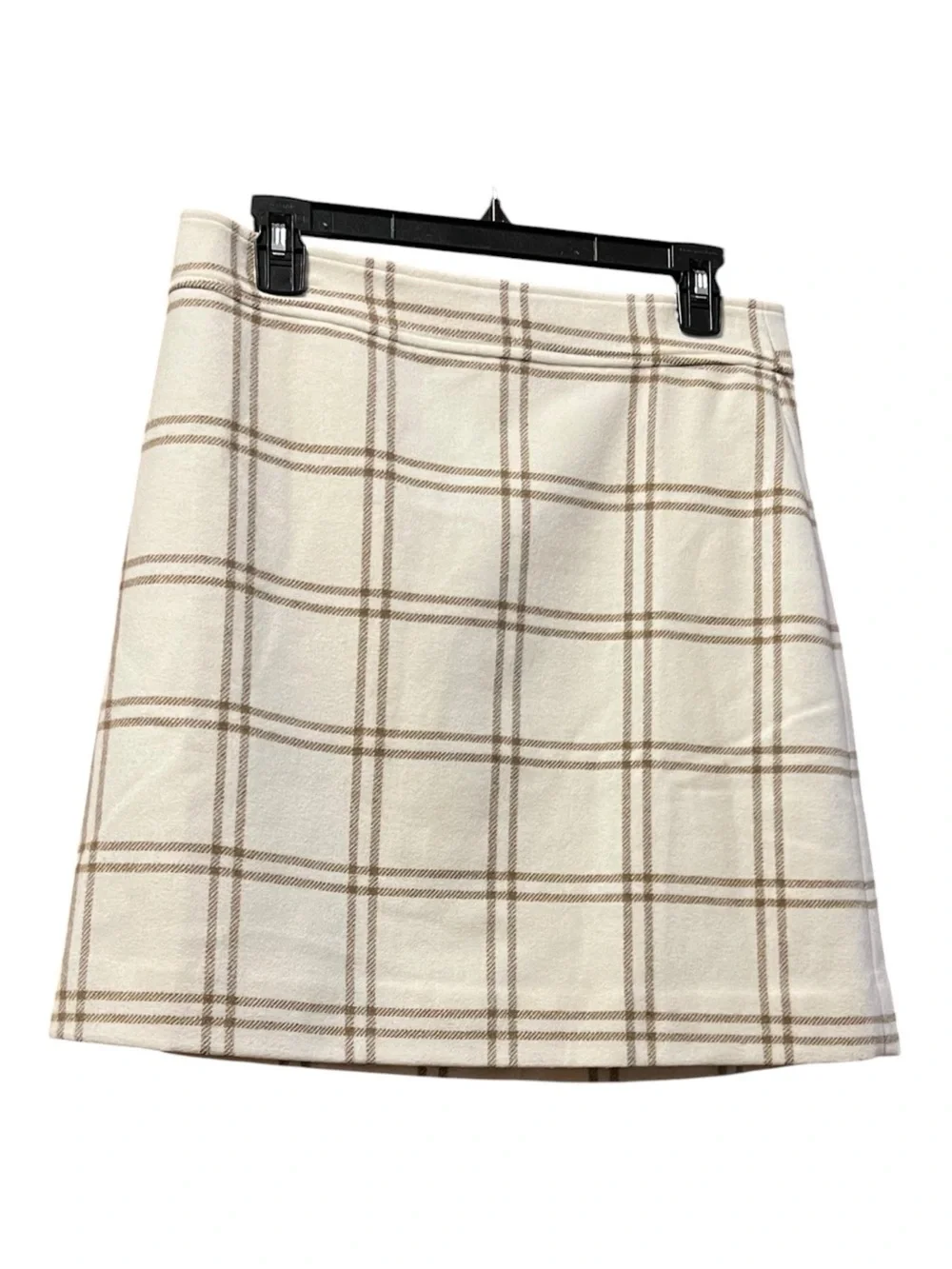 J.Crew Ivory Tan Windowpane Plaid Wool Blend Mini Skirt – Size 8